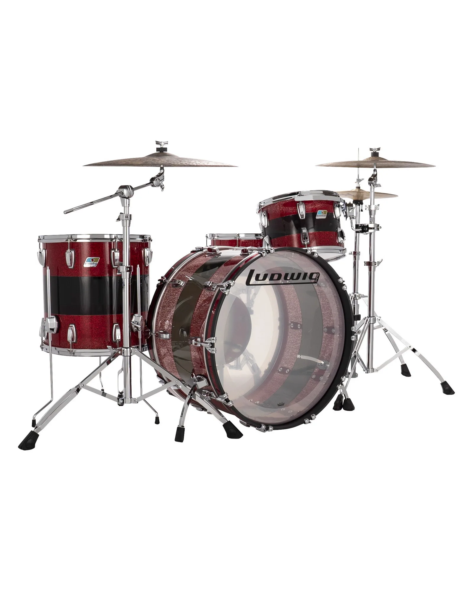 L94433LXK1WC_Ludwig_Vistalite_Pro Beat_Red Sparkle Smoke Clear_A Ludwig Vistalite L94433LXK1WC