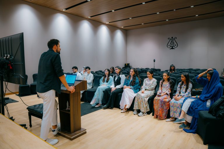 Presenter and audience during a Music District masterclass